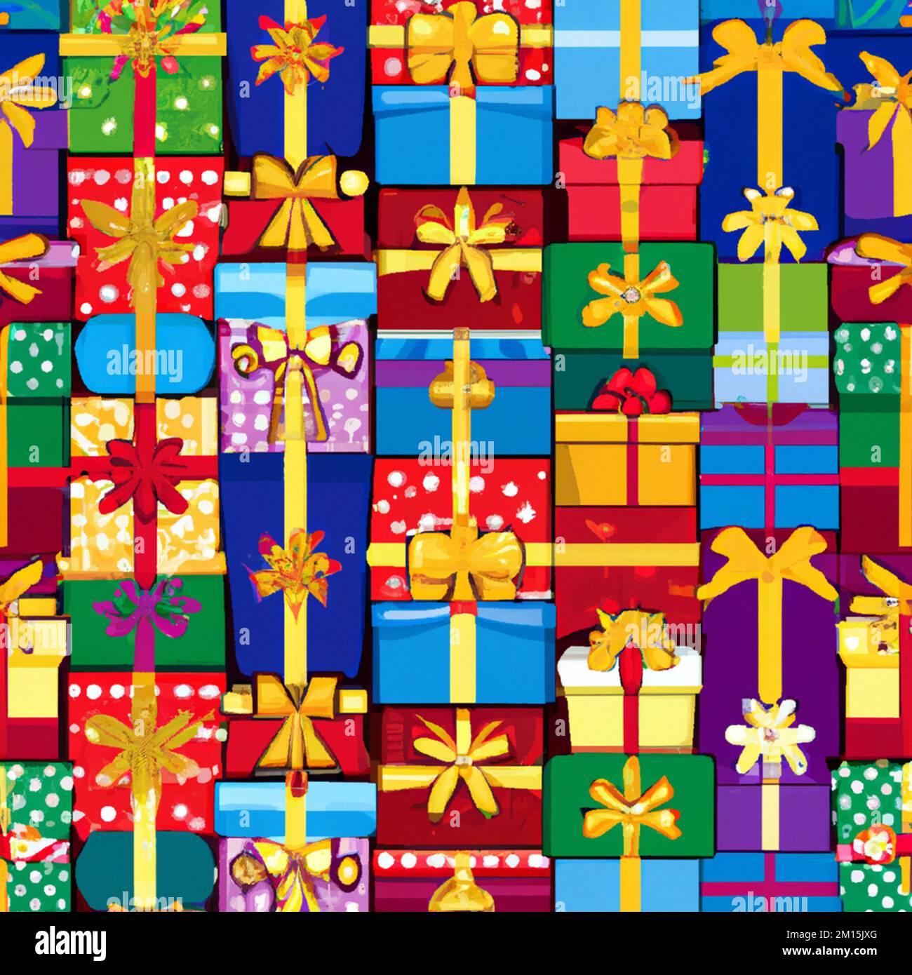 Holiday gift packages, wrapped with ribbons and bows. Background with colorful decorated gift boxes. Stock Photo