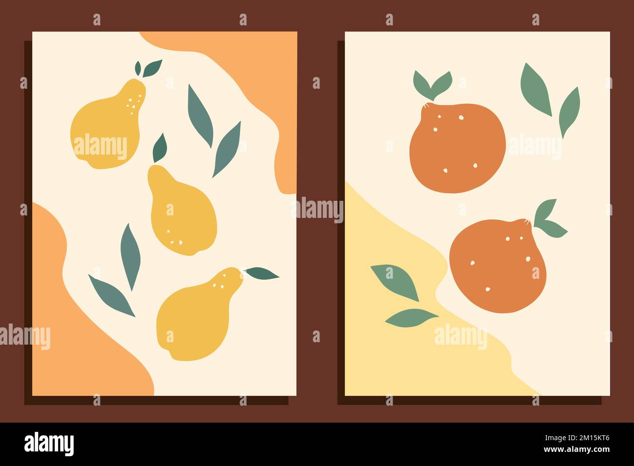 Hand drawn pears and oranges on textured background. Vector art Stock Vector