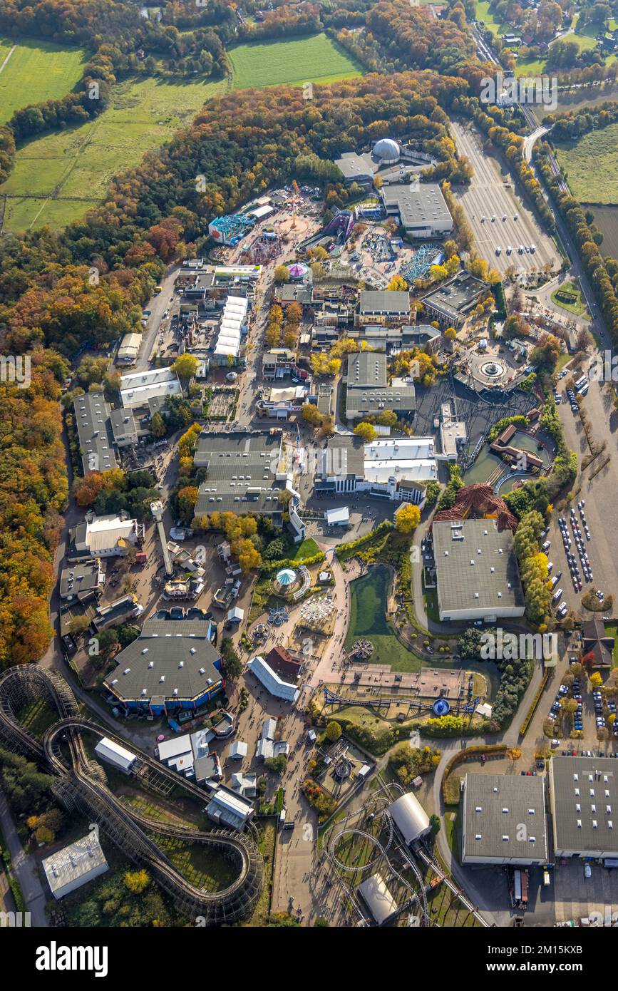 Aerial view, Movie Park Germany in Kirchhellen-Nord-Ost district in Bottrop, Ruhr area, North Rhine-Westphalia, Germany, Bottrop, DE, Europe, Recreati Stock Photo