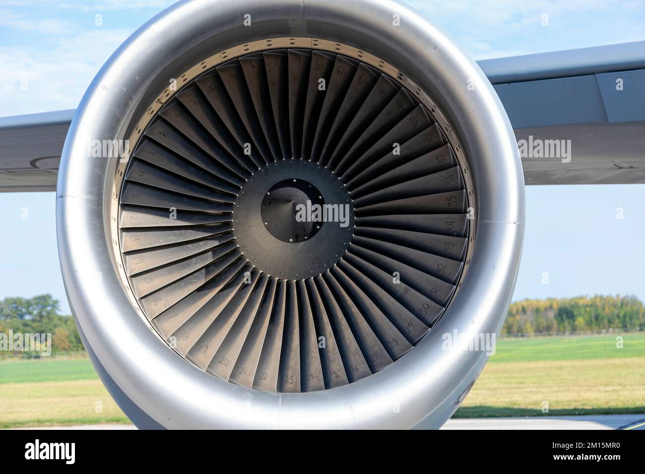 Isolated close up of a turbofan jet engine. Stock Photo
