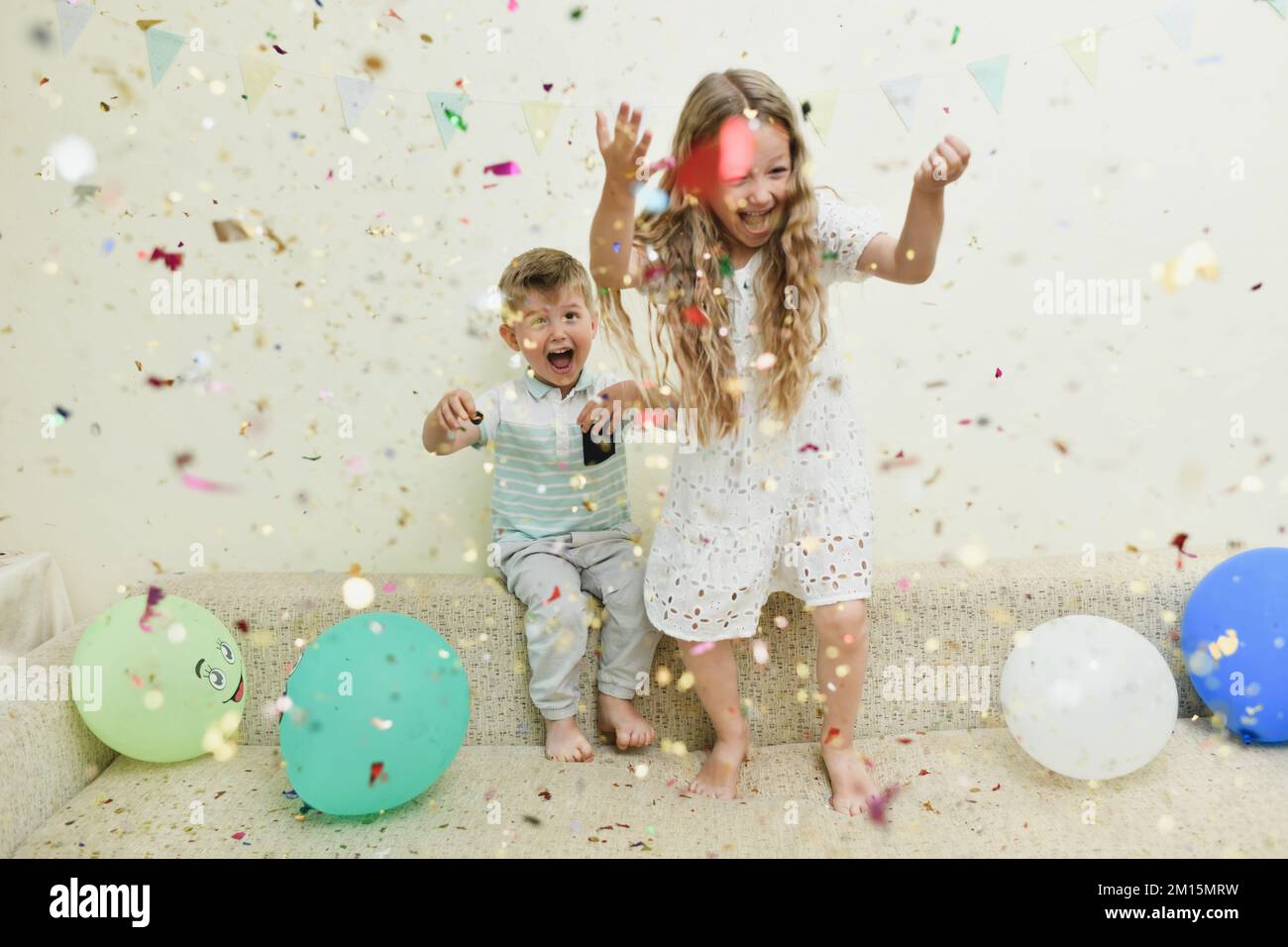 Confetti rain on a birthday Stock Photo Alamy