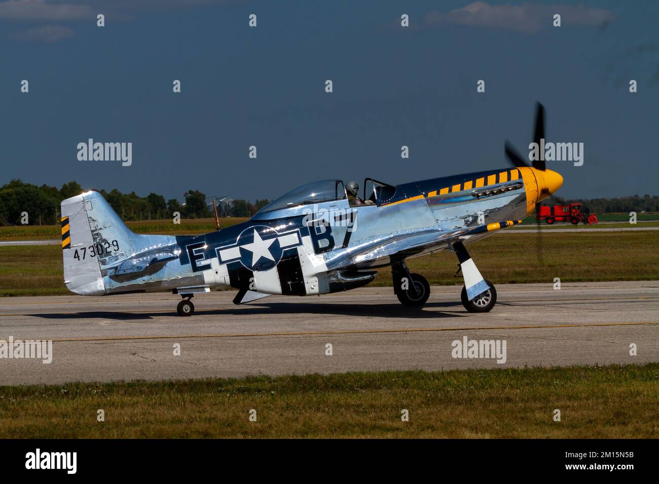 A North American P-51D Mustang preparing to do a flight demonstration at 2017 Airshow London (Ontario, Canada). Stock Photo