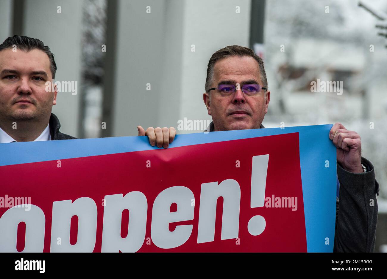 Illerkirchberg, Baden Wuerttemberg, Germany. 10th Dec, 2022. UDO STEIN AND HANS JUERGEN GOSSNER. In a move being criticized as a distraction from the Alternative for Germany's alleged connections with a Reichsbuerger and QAnon terrorist plot to topple the German government, the AfD alongside right-extremists rallied in the town of Illerkirchberg where this past week two schoolgirls were stabbed allegedly by an asylum seeker from Eritrea resulting in the death of one of them and the other being left in critical condition. Members of the AfD allege that the national and international raids Stock Photo
