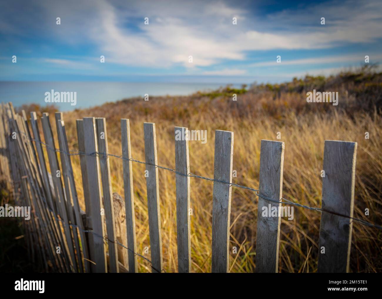 Fencing leading to the beach along Cape Cod in Massachusetts Stock