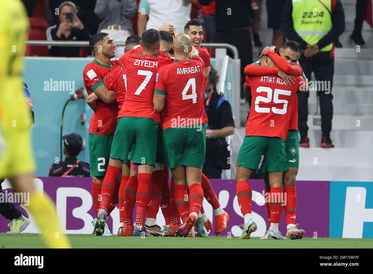 Doha, Qatar. 10th Dec, 2022. Jawad El Yamiq , Youssef En-Nesyri celebrates a goal for Morocco during a match against Portugal valid for the quarterfinals of the Fifa World Cup at Al-Thumama Stadium in the city of Doha, Qatar, December 10, 2022. (Photo: William Volcov) Credit: Brazil Photo Press/Alamy Live News Stock Photo