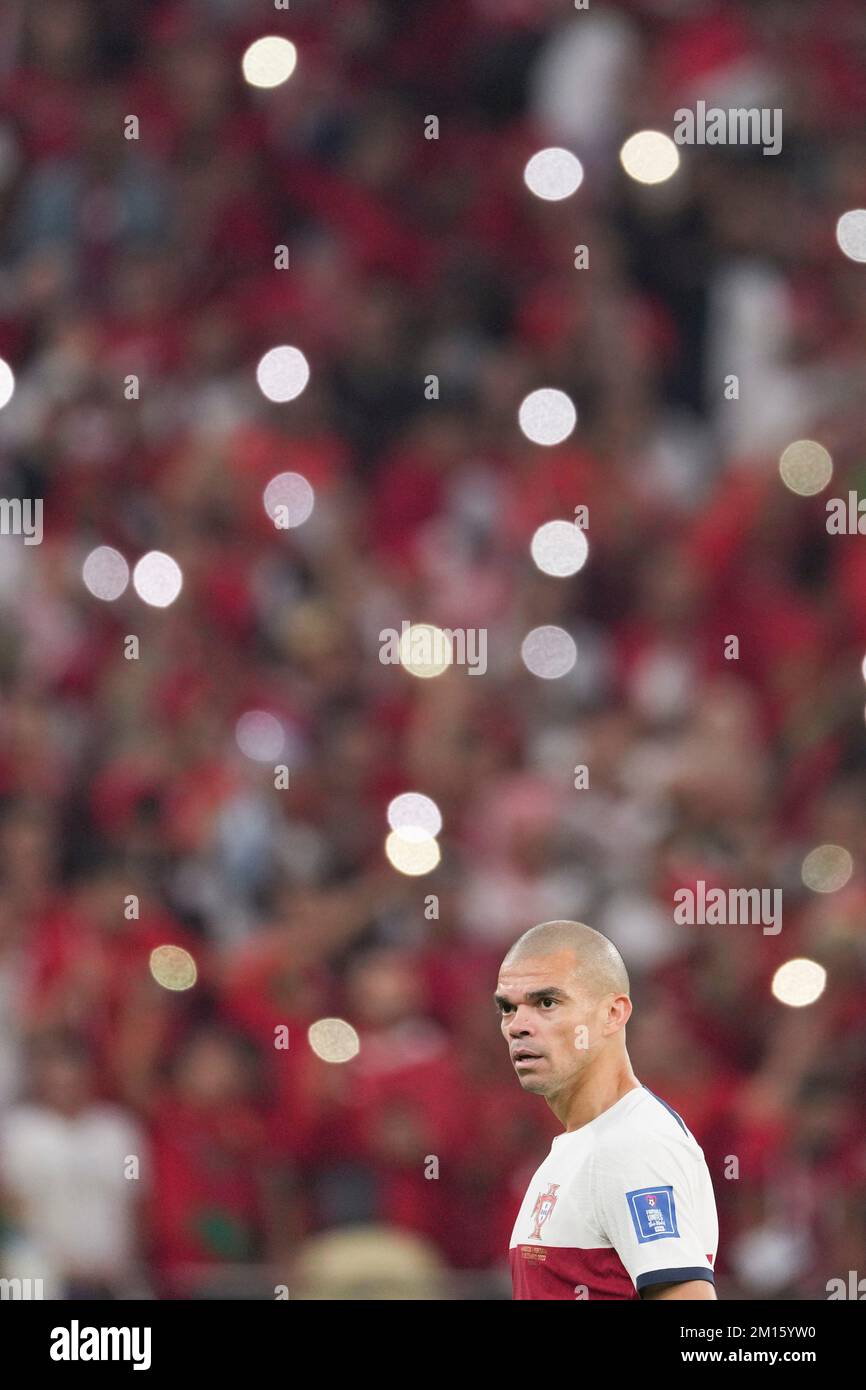 Doha, Qatar. 10th Dec, 2022. Pepe of Portugal reacts during the Quarterfinal between Morocco and Portugal of the 2022 FIFA World Cup at Al Thumama Stadium in Doha, Qatar, Dec. 10, 2022. Credit: Xiao Yijiu/Xinhua/Alamy Live News Stock Photo