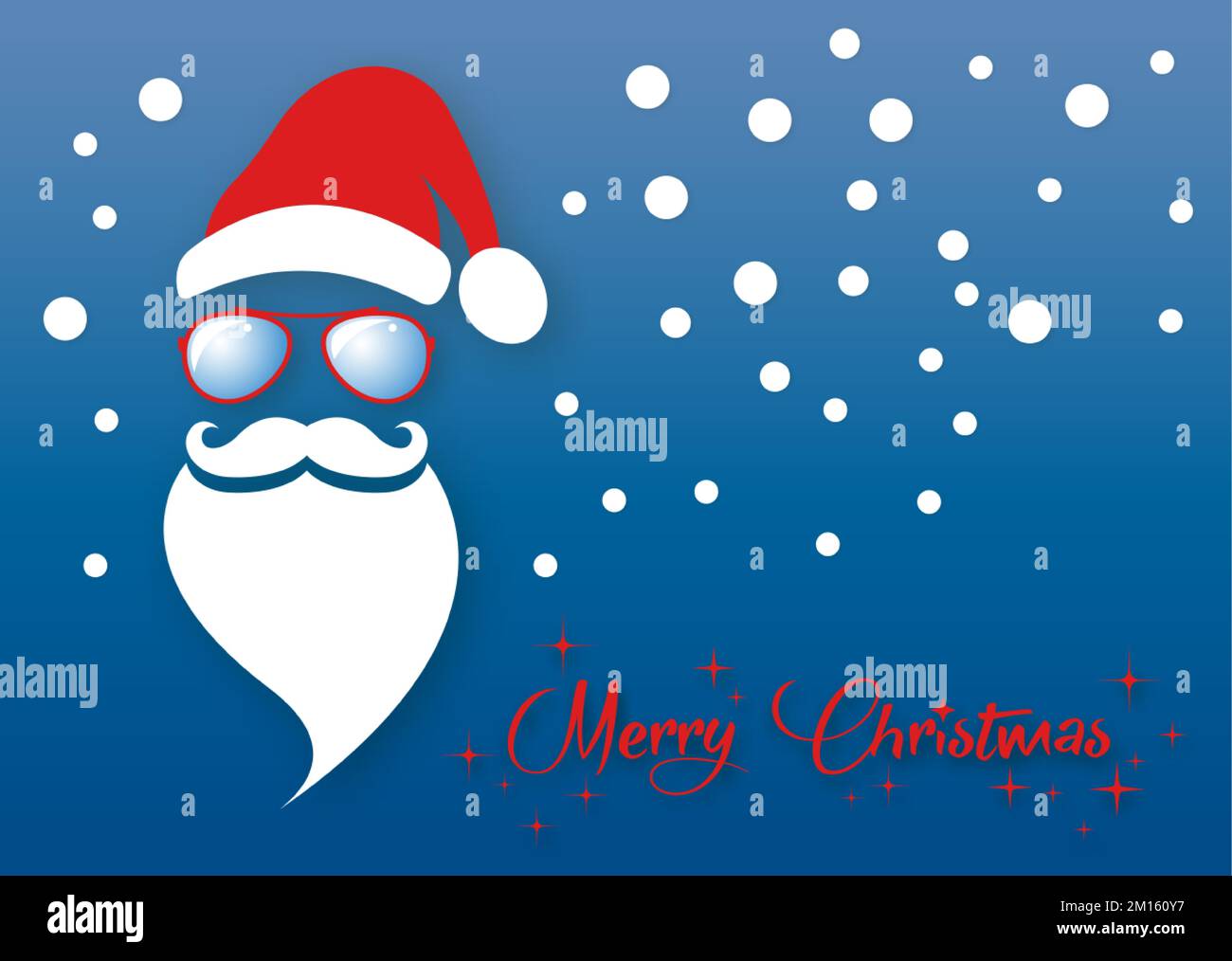 Santa Claus fashion hipster style icon. Santa hat, moustache and beard. Christmas text and red sunglasses, festive xmas party decoration in paper cut Stock Vector