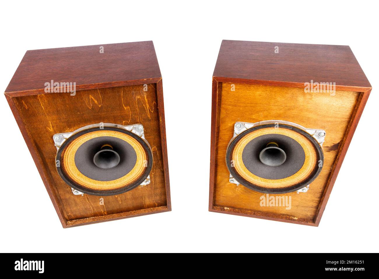 Two vintage speakers with full range drivers isolated on white