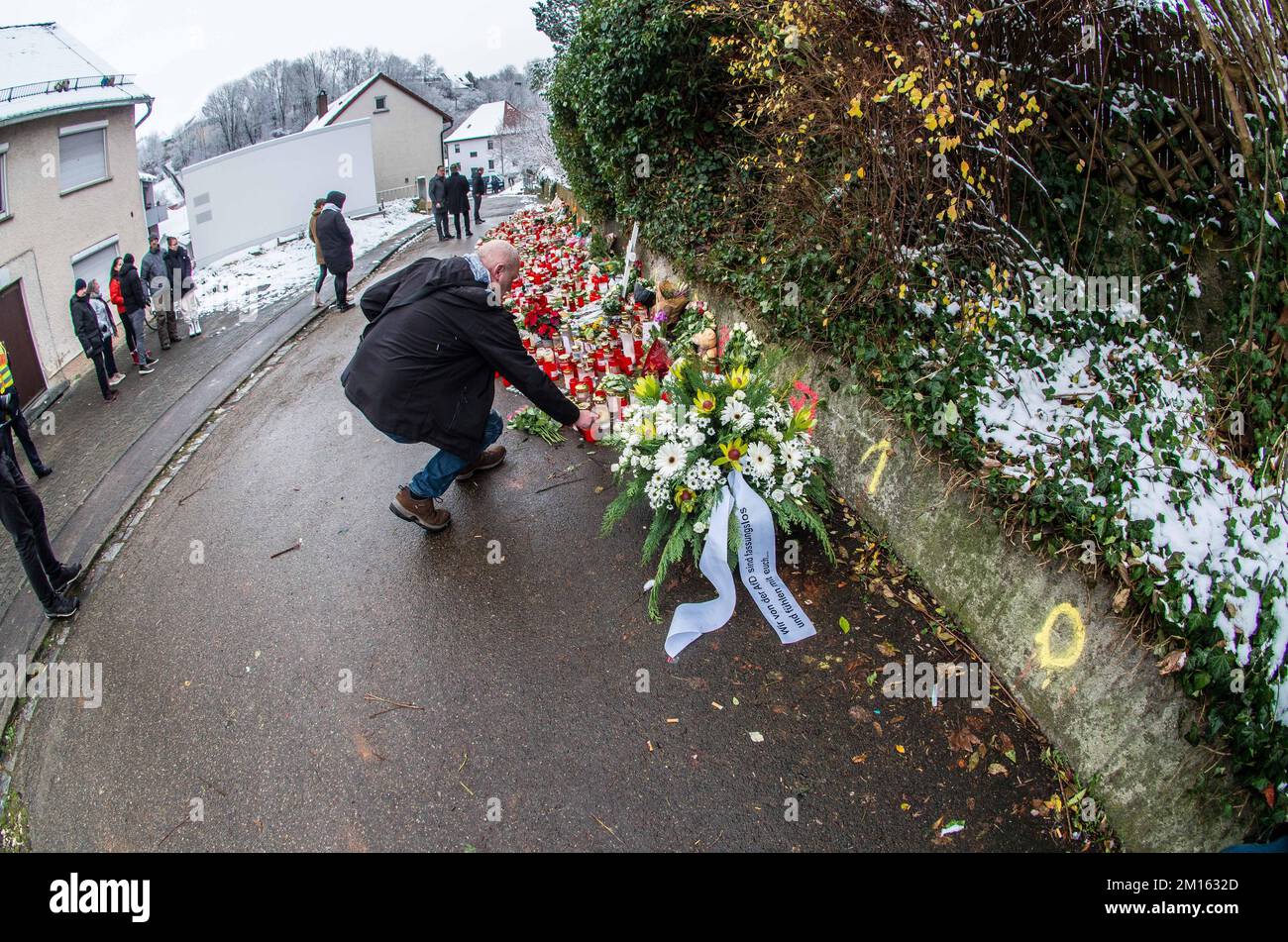 Illerkirchberg, Baden Wuerttemberg, Germany. 10th Dec, 2022. In a move being criticized as a distraction from the Alternative for Germany's alleged connections with a Reichsbuerger and QAnon terrorist plot to topple the German government, the AfD alongside right-extremists rallied in the town of Illerkirchberg where this past week two schoolgirls were stabbed allegedly by an asylum seeker from Eritrea resulting in the death of one of them and the other being left in critical condition. Members of the AfD allege that the national and international raids in connection with the terrorist pl Stock Photo