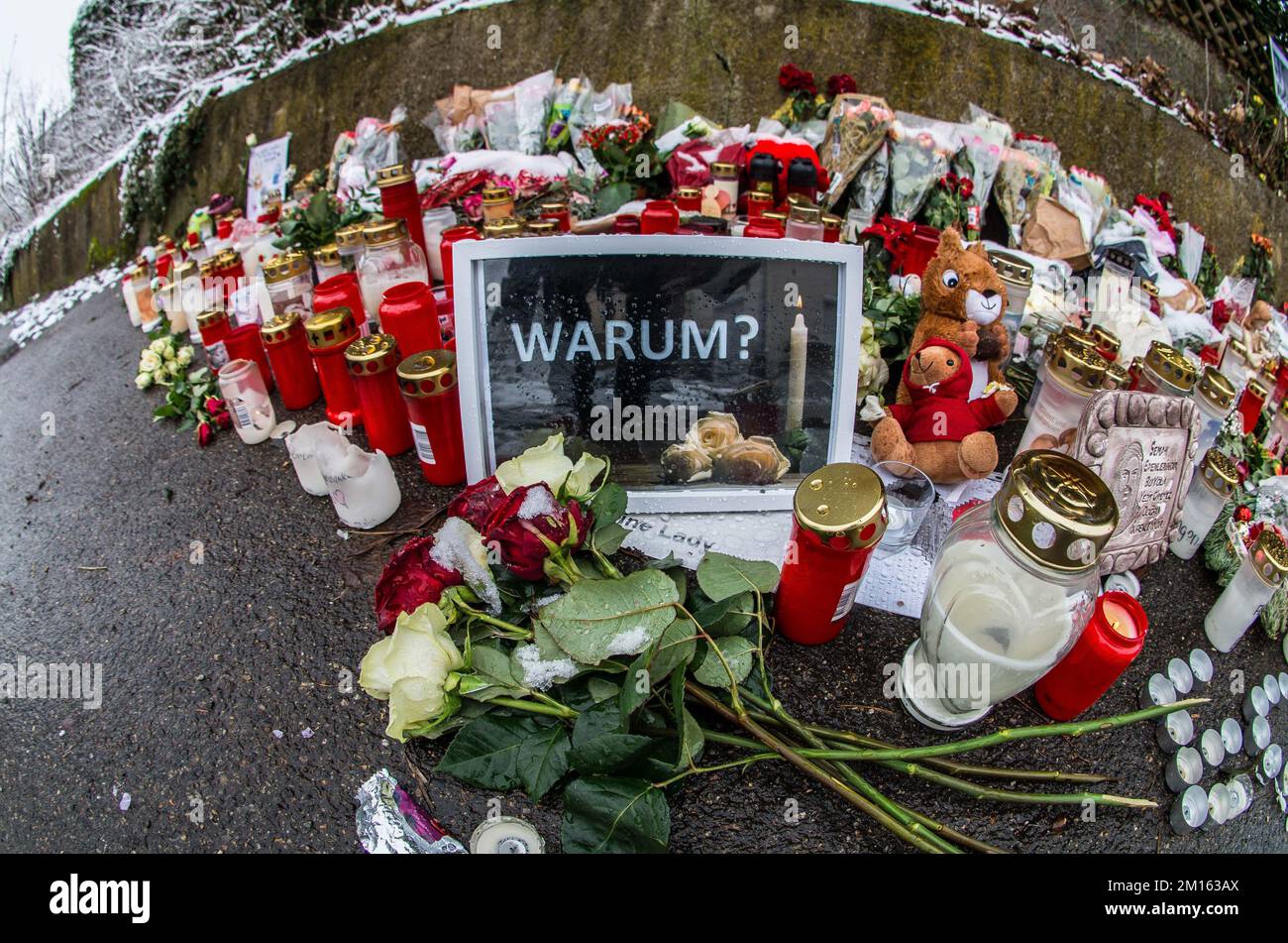 Illerkirchberg, Baden Wuerttemberg, Germany. 10th Dec, 2022. In a move being criticized as a distraction from the Alternative for Germany's alleged connections with a Reichsbuerger and QAnon terrorist plot to topple the German government, the AfD alongside right-extremists rallied in the town of Illerkirchberg where this past week two schoolgirls were stabbed allegedly by an asylum seeker from Eritrea resulting in the death of one of them and the other being left in critical condition. Members of the AfD allege that the national and international raids in connection with the terrorist pl Stock Photo