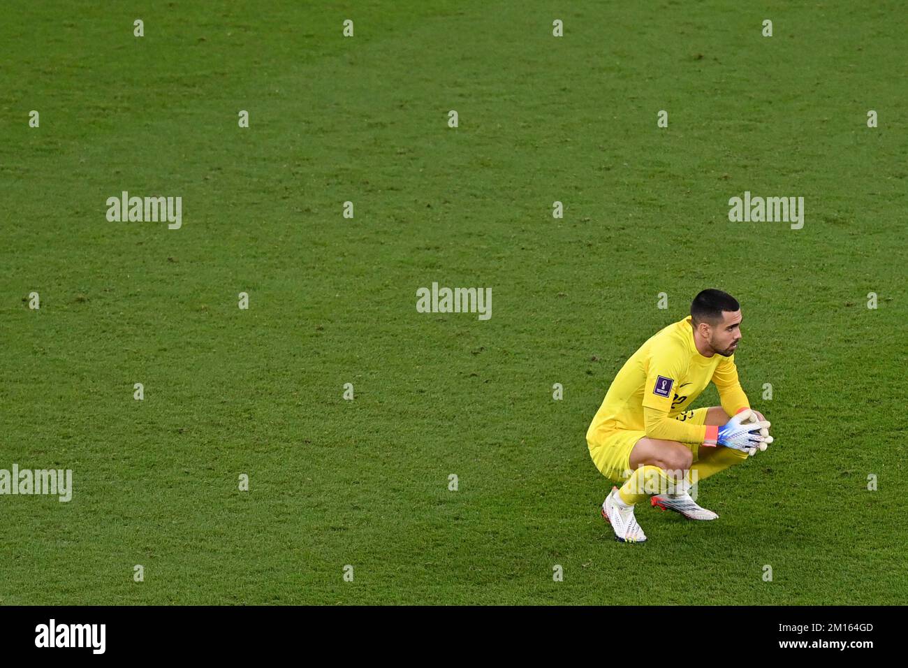 Doha, Qatar. 10th Dec, 2022. Diogo Costa, goalkeeper of Portugal, reacts during the Quarterfinal between Morocco and Portugal of the 2022 FIFA World Cup at Al Thumama Stadium in Doha, Qatar, Dec. 10, 2022. Credit: Li Jundong/Xinhua/Alamy Live News Stock Photo