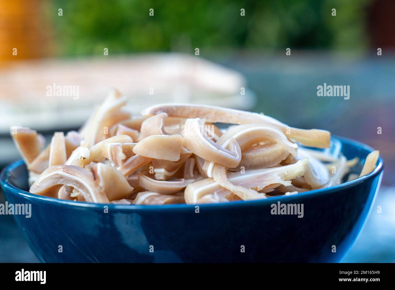 Cooked pork ears. Vietnamese cuisine traditionally includes pork parts