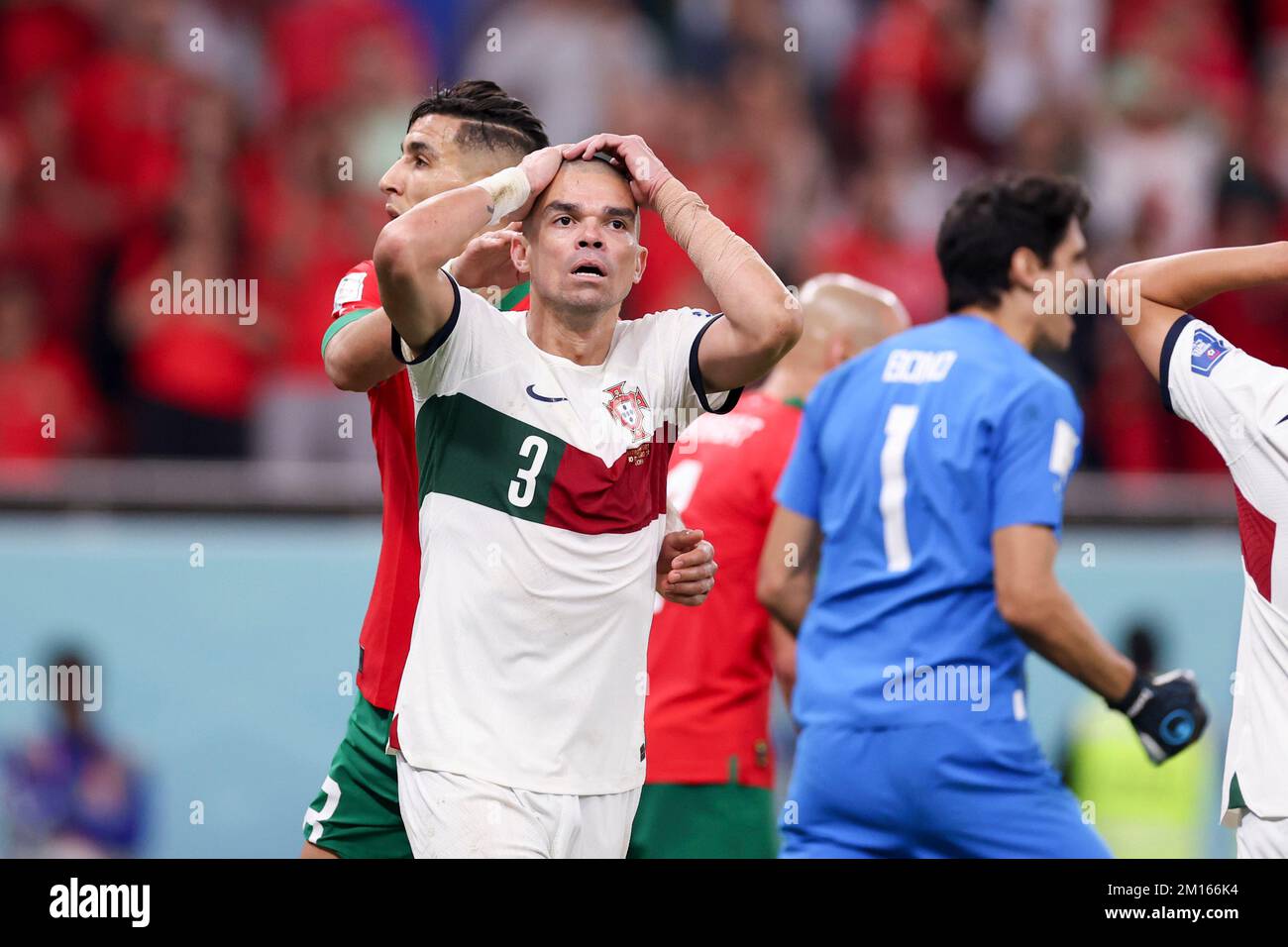 Doha, Qatar. 10th Dec, 2022. Pepe of Portugal reacts during the Quarterfinal between Morocco and Portugal of the 2022 FIFA World Cup at Al Thumama Stadium in Doha, Qatar, Dec. 10, 2022. Credit: Li Gang/Xinhua/Alamy Live News Stock Photo