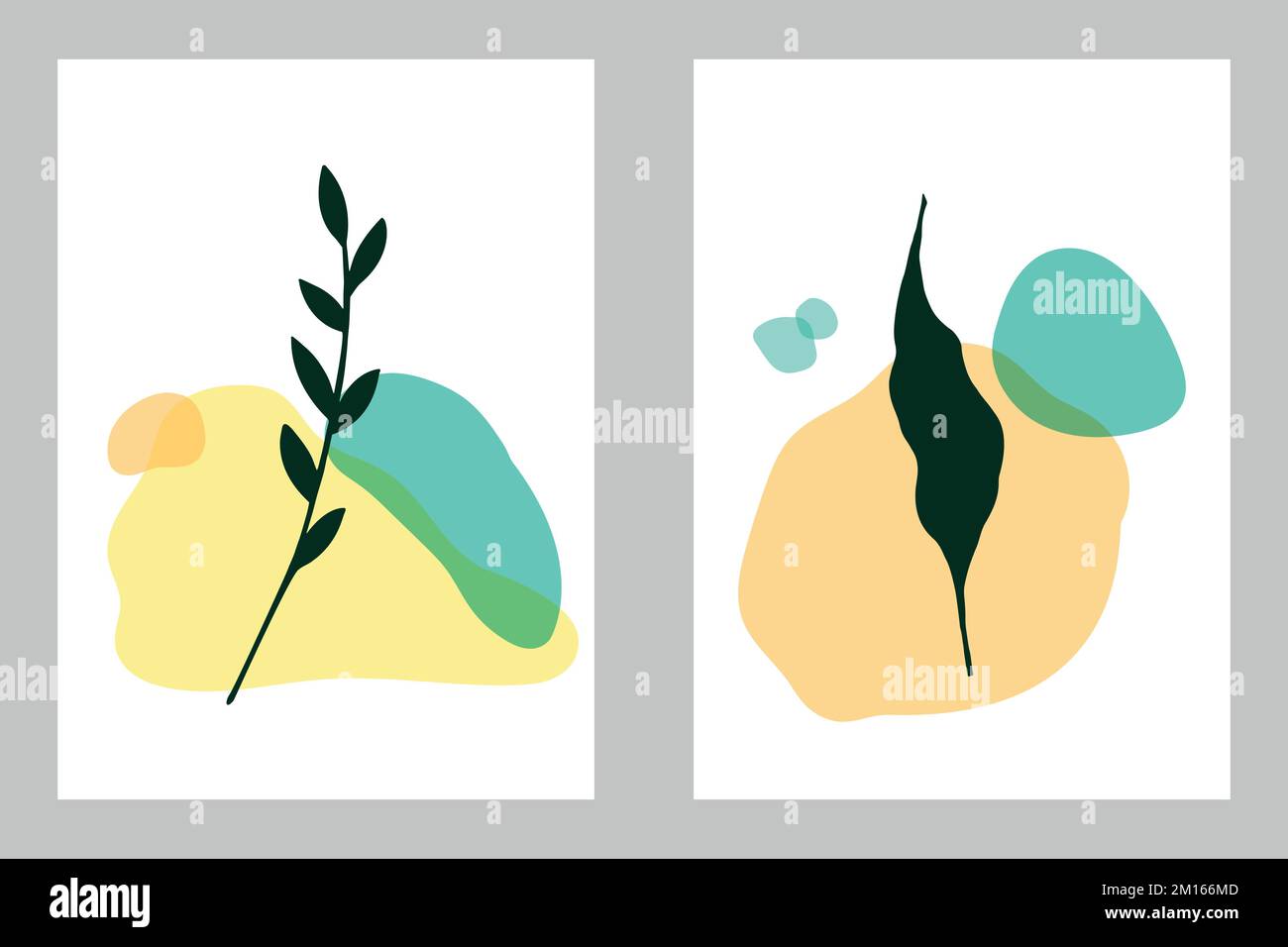 Abstract background with plants and hand drawn shapes. Hand drawn botanical elements. Vector art Stock Vector