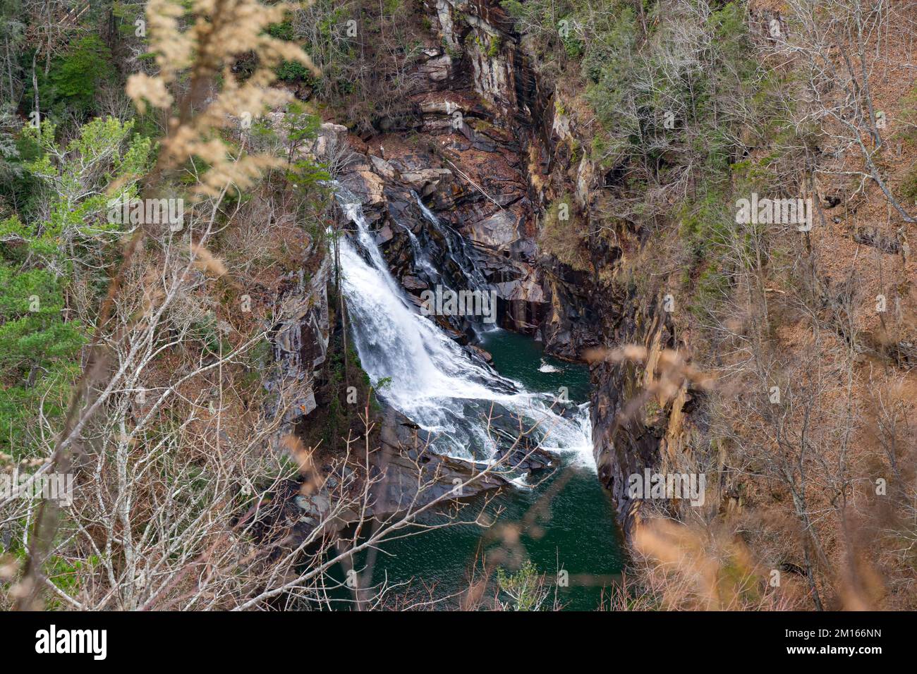 Tallulah Falls, northeast of Atlanta, Habersham & Rabun County, Georgia. They are a series of six waterfalls cascading through ancient Tallulah Gorge Stock Photo