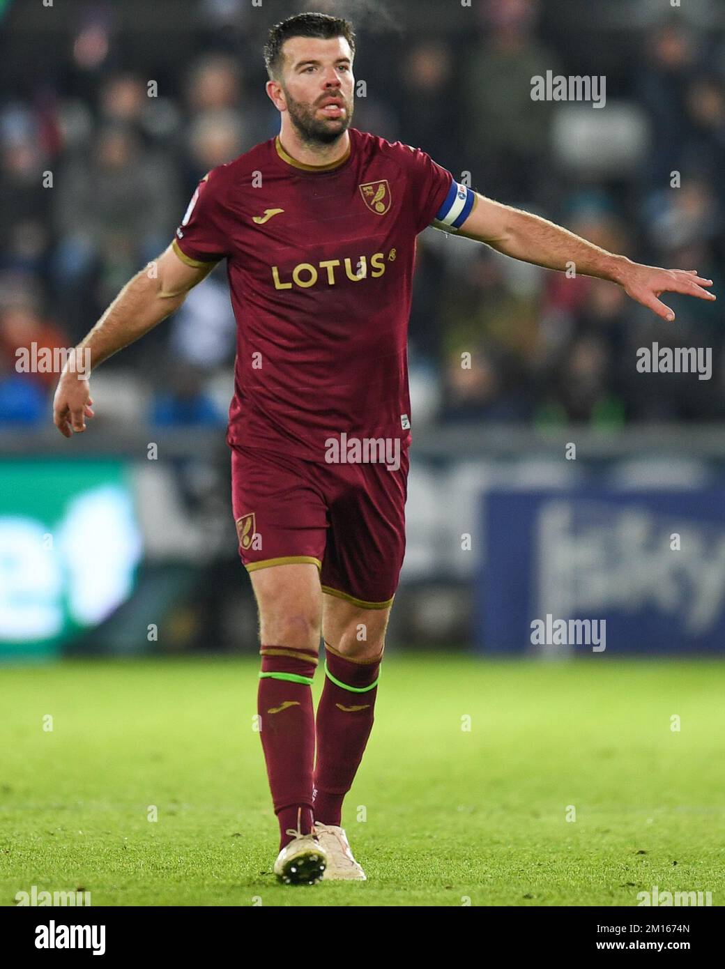 Grant Hanley #5 of Norwich City during the Sky Bet Championship match Swansea City vs Norwich City at Swansea.com Stadium, Swansea, United Kingdom, 10th December 2022  (Photo by Mike Jones/News Images) Stock Photo