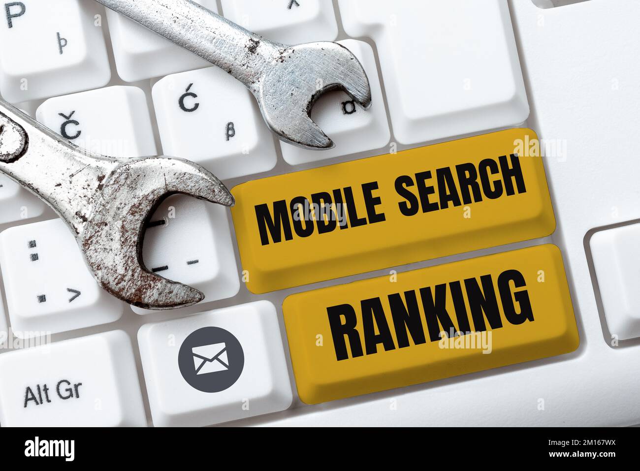 Text caption presenting Mobile Search Ranking. Business concept website or page is ranked within search engine results Stock Photo