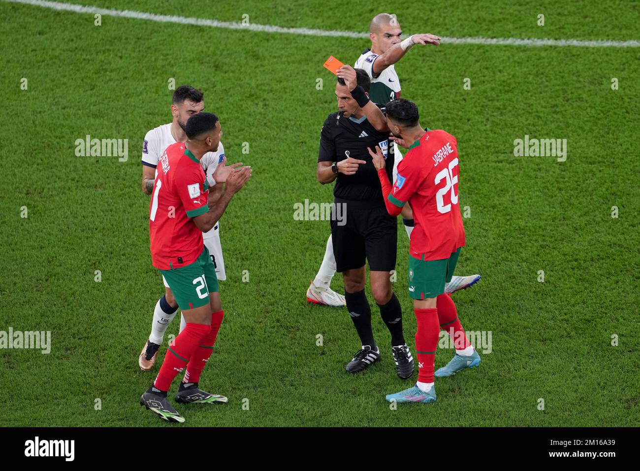 Doha, Qatar. 10th Dec, 2022. Referee Facundo Tello (2nd R) Shows A Red ...