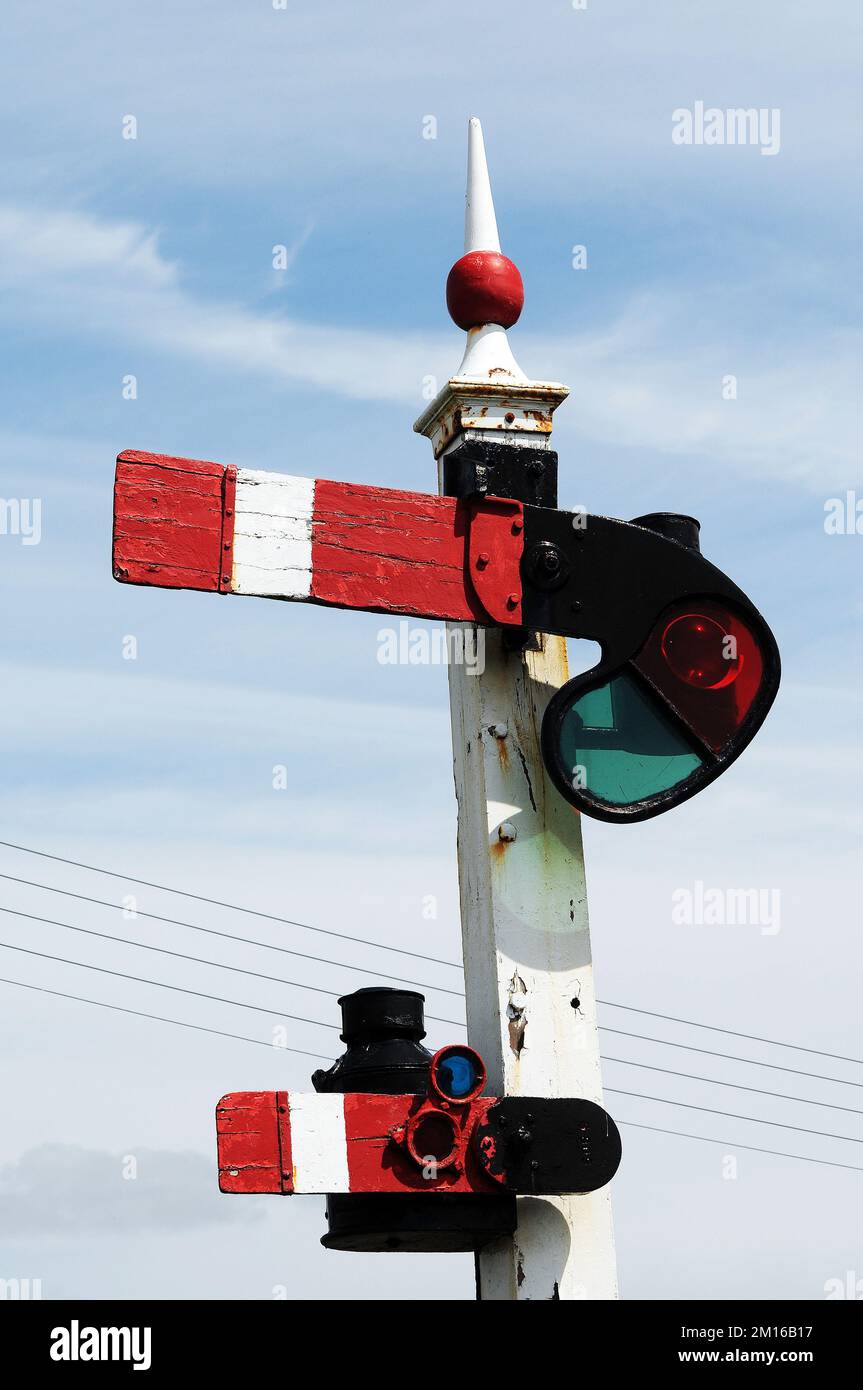 Semaphore signals at Llanuwchllyn Station. Stock Photo