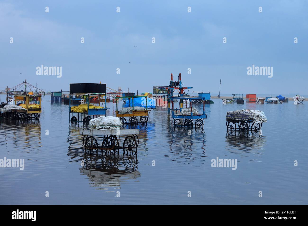 Chennai, Tamil Nadu, India. 10th Dec, 2022. Shops are seen flooded in