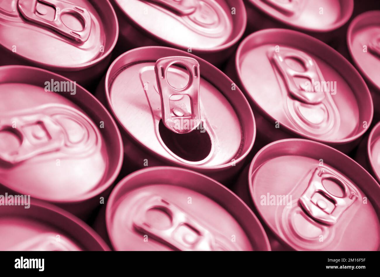 Many aluminium soda drink cans close up. Advertising for Soda drinks or