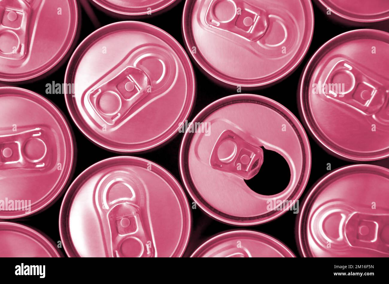 Many cans of soda soft drink, lemonade, cola, beer or energy drink