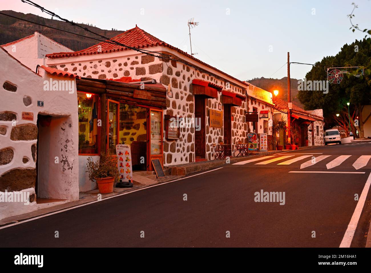 Outside front of Restaurante El Albaricoque in village of Fataga, Las Palmas, Spain Stock Photo