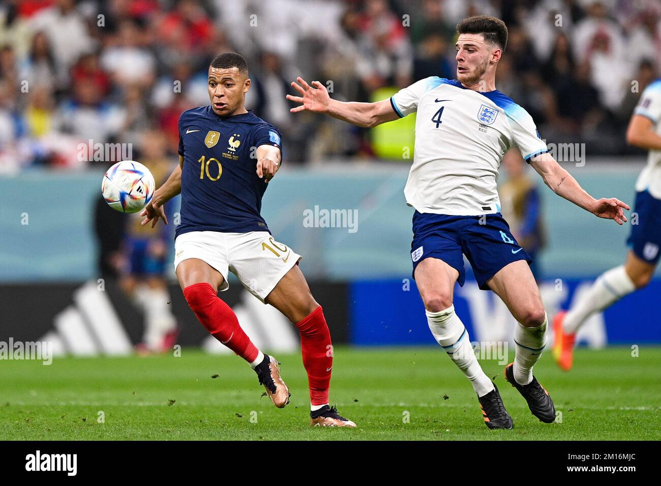 LUSAIL CITY, QATAR - DECEMBER 10: Kylian Mbappe of France battles for ...
