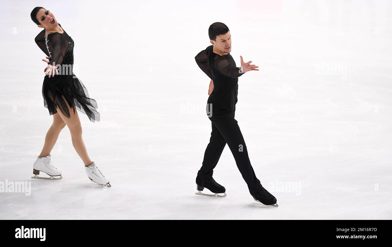 Turin, Italy. 10 December 2022. Charlene Guignard, Marco Fabbri of Italy compete in the Ice Dance Free Dance during day three of the ISU Grand Prix of Figure Skating Final. Credit: Nicolò Campo/Alamy Live News Stock Photo