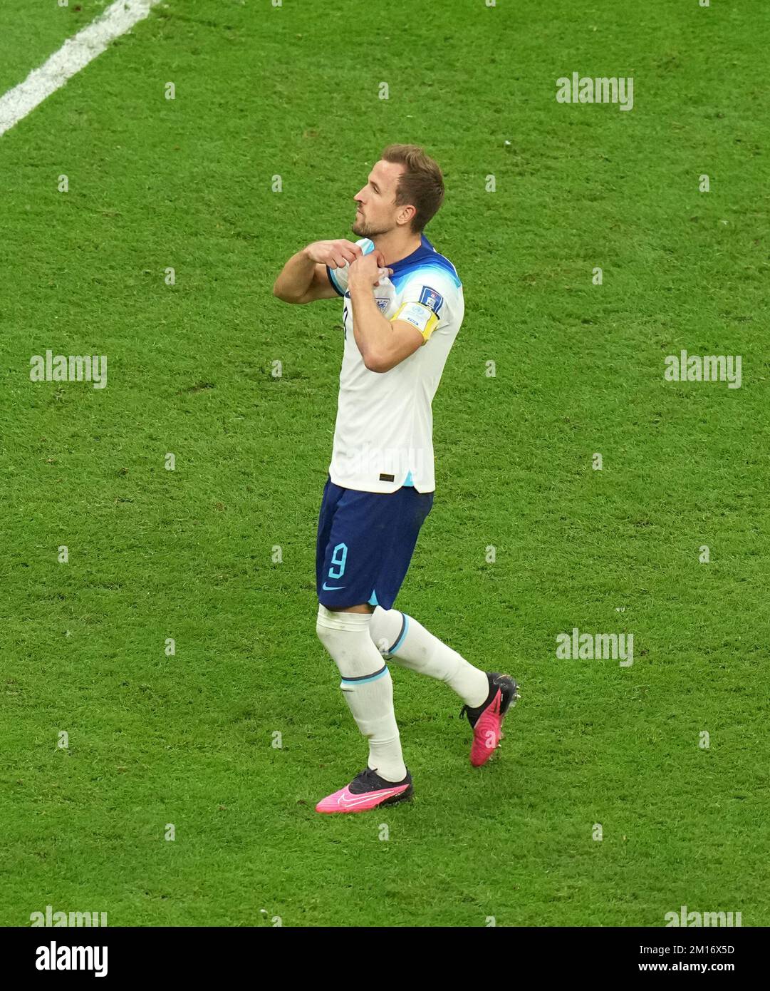 England's Harry Kane reacts after missing a penalty during the FIFA World Cup Quarter-Final match at the Al Bayt Stadium in Al Khor, Qatar. Picture date: Saturday December 10, 2022. Stock Photo