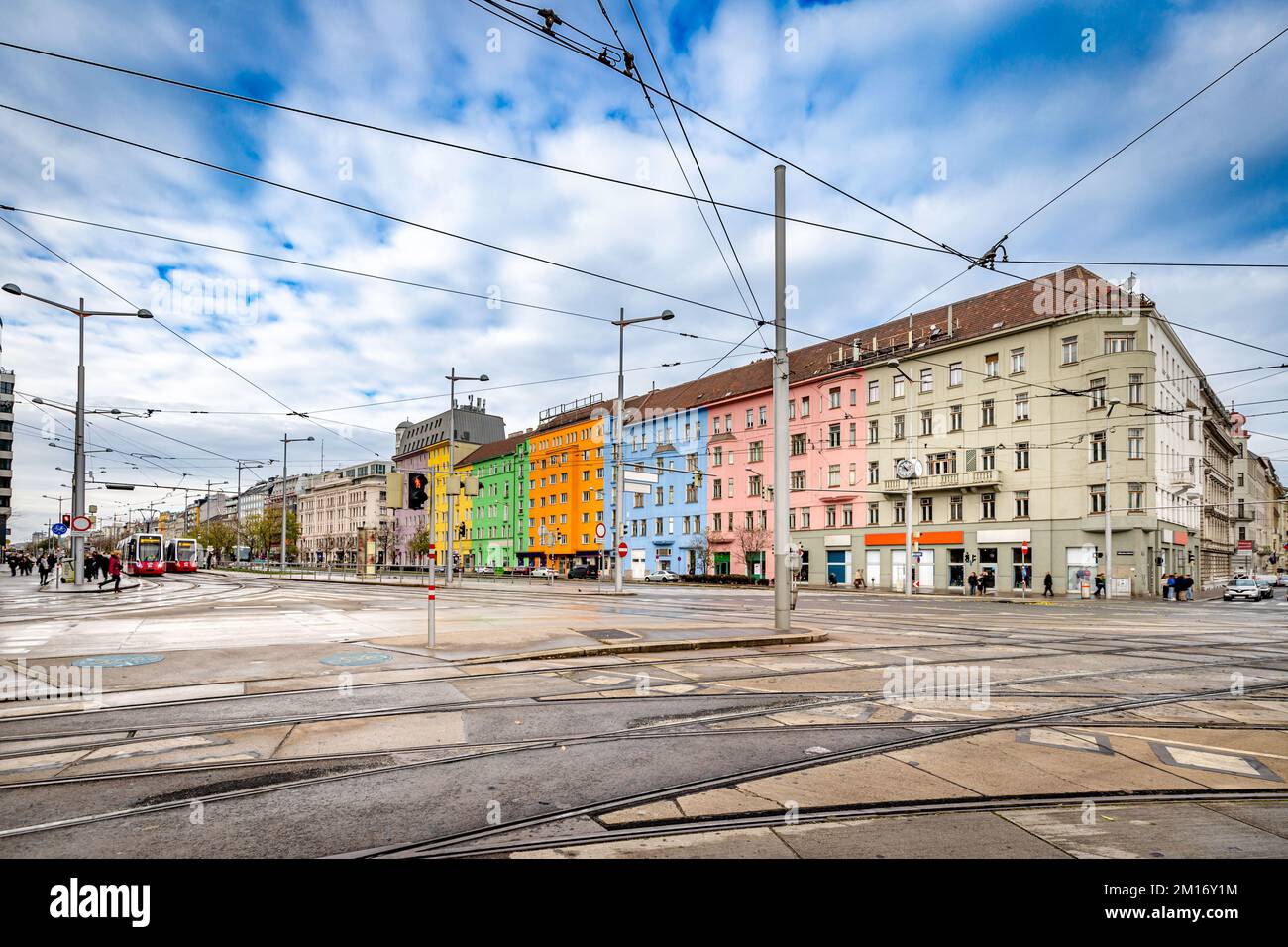Belvedere district in Vienna. Beautiful colorful buildings of the streets of Vienna. Stock Photo