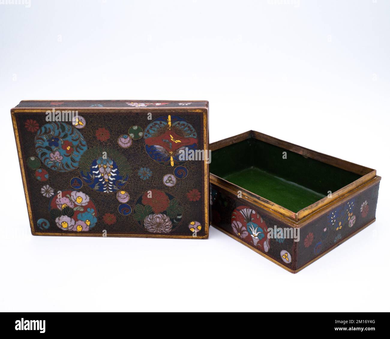 Fine Antique Japanese Cloisonne Enamelled Rectangular Box and Cover. Meiji period Stock Photo