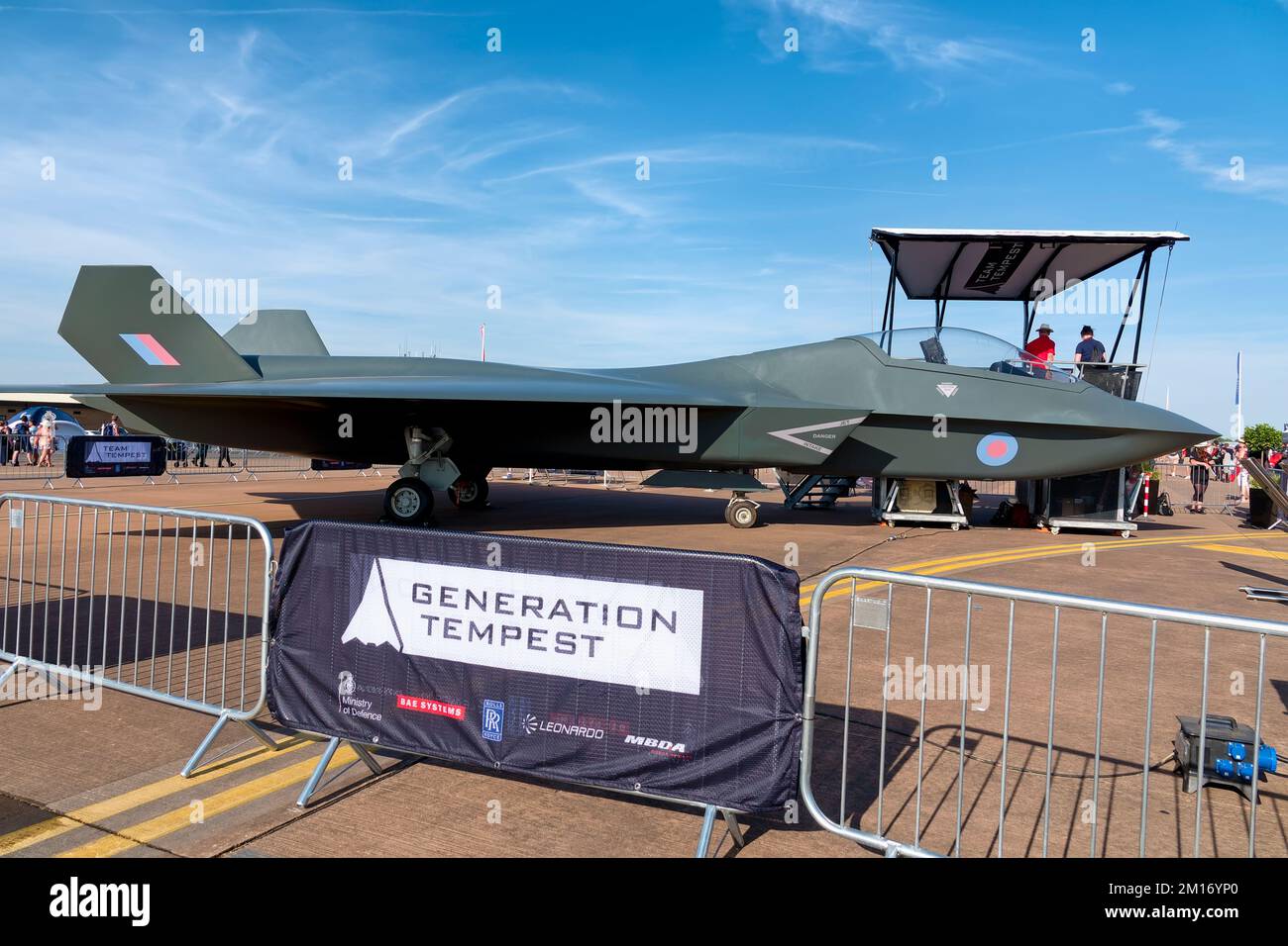 RAF Fairford,Gloucestershire,UK - July 16 2022: BAE Systems Team Tempest Full Scale concept model of a Tempest Sixth-Generation future combat aircraft Stock Photo