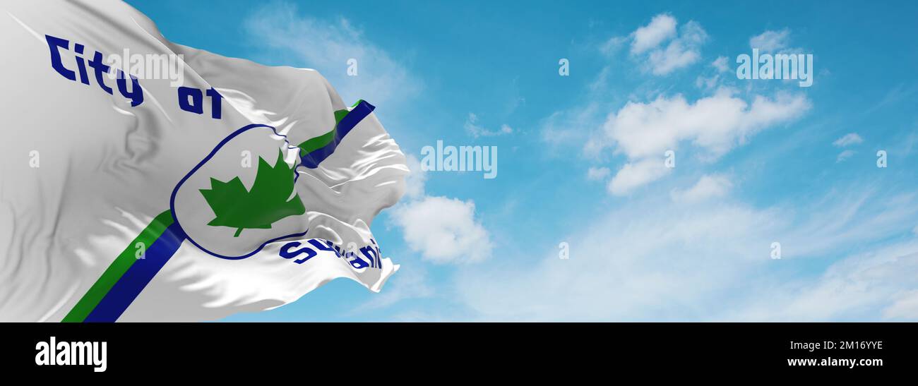 official flag of Sylvania, Ohio untied states of America at cloudy sky