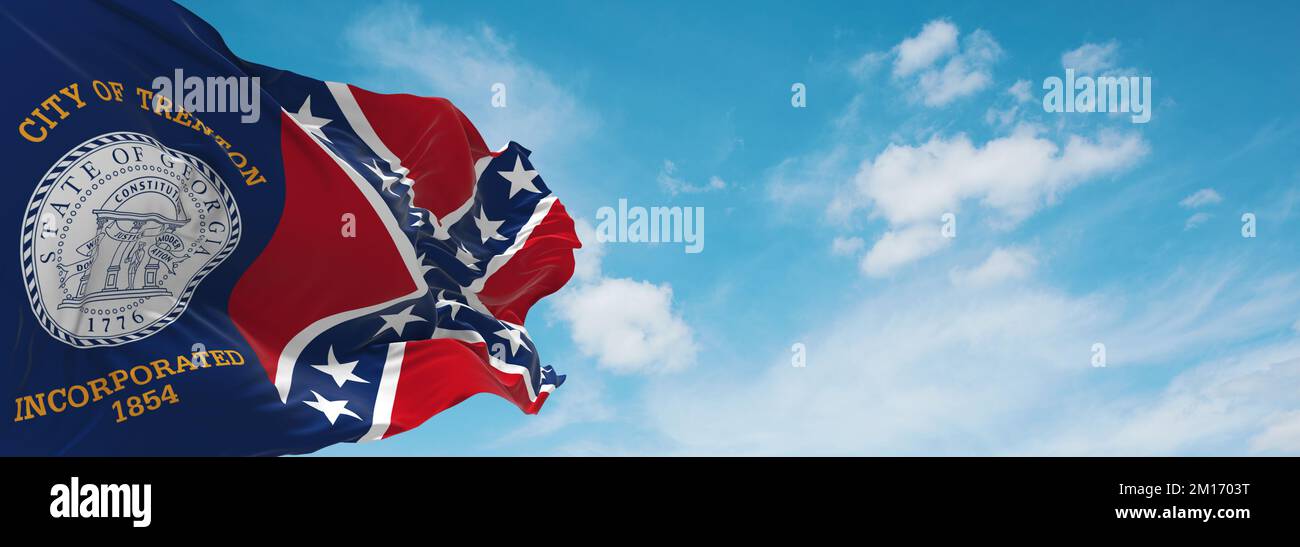 official flag of Trenton, untied states of America at cloudy