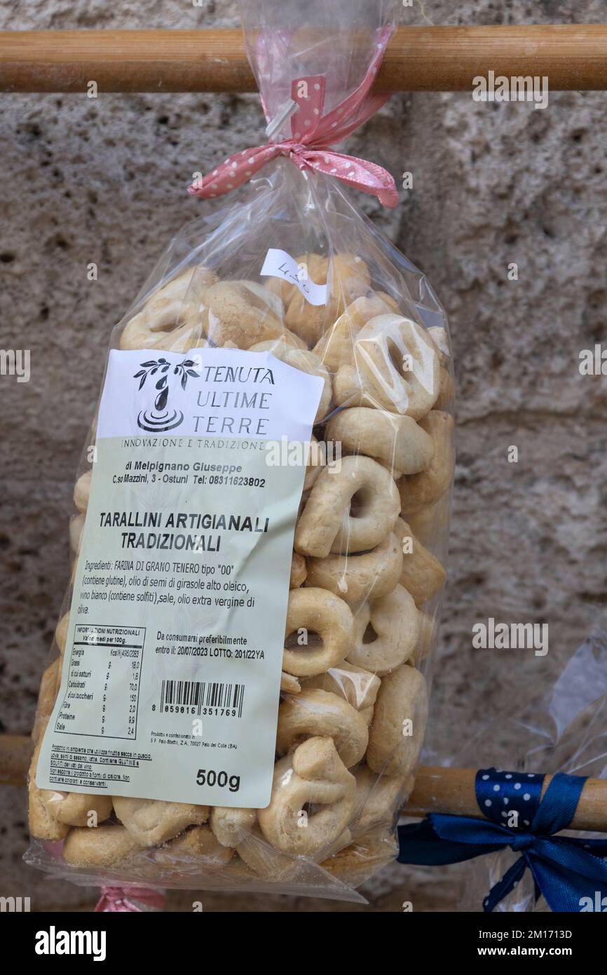 OSTUNI, ITALY OCTOBER 18, 2022 Traditional Taralli cracker biscuits