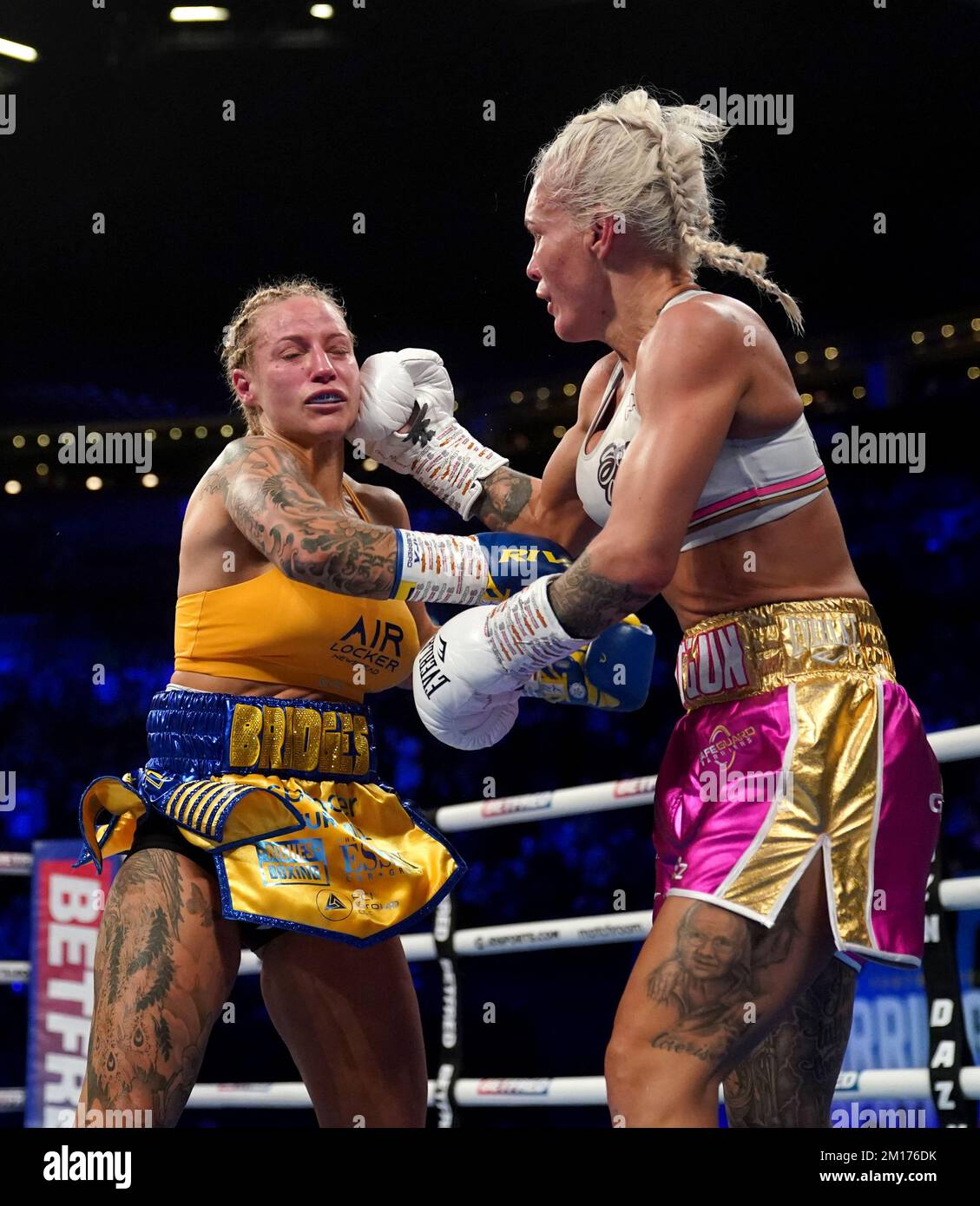 Ebanie Bridges (left) and Shannon O'Connell in action in their IBF ...