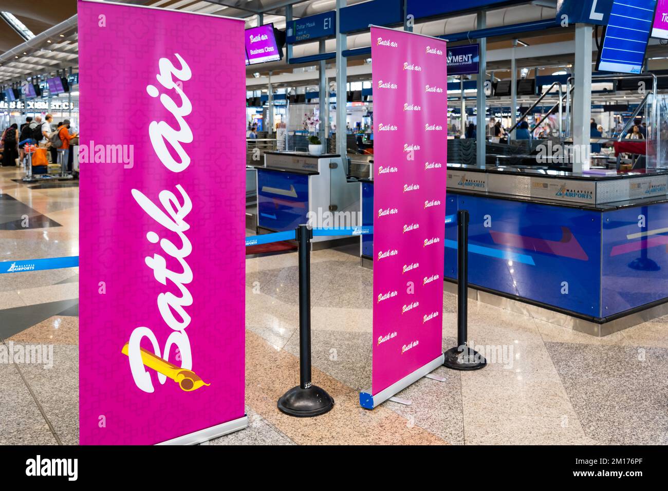 Kuala Lumpur, Malaysia -December 2022: Batik Air check-in counter sign with logo.  Batik Air is an Indonesian scheduled airline Stock Photo