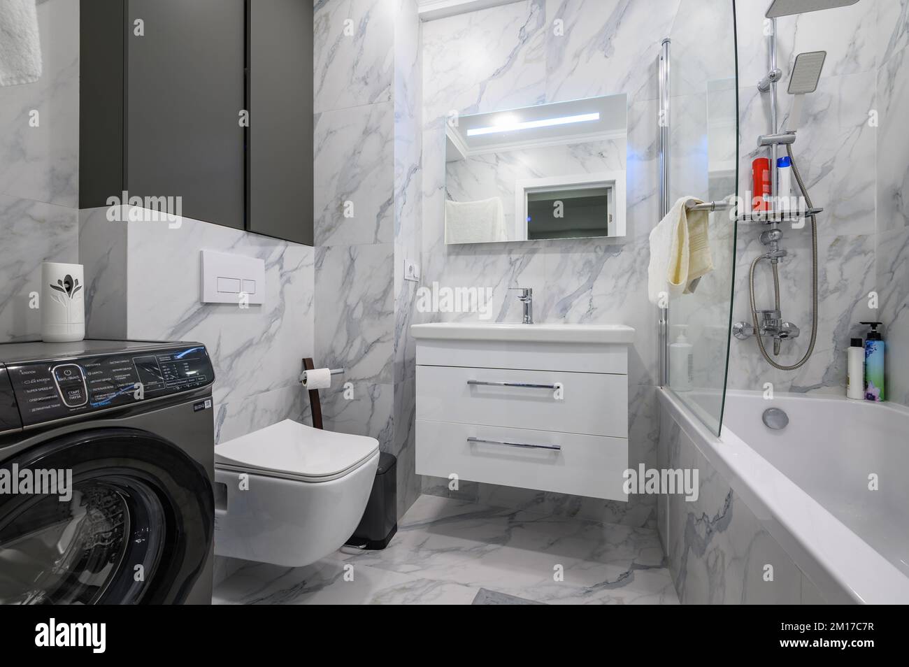 Modern white marble bathroom interior Stock Photo