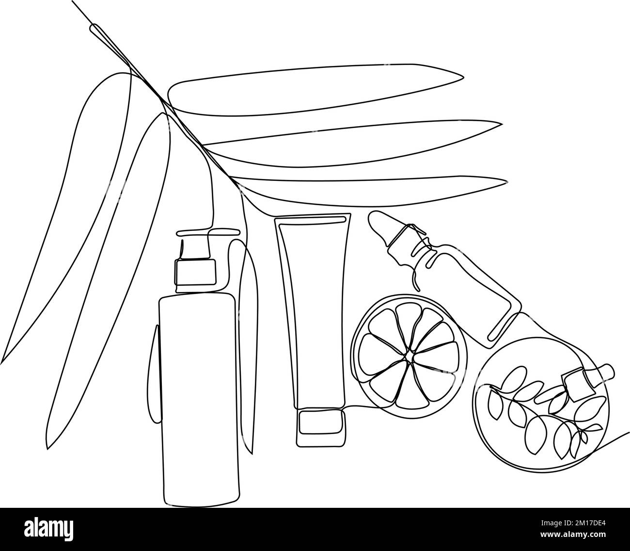 Continuous drawing of one line of bottles with oil or honey or lemon or