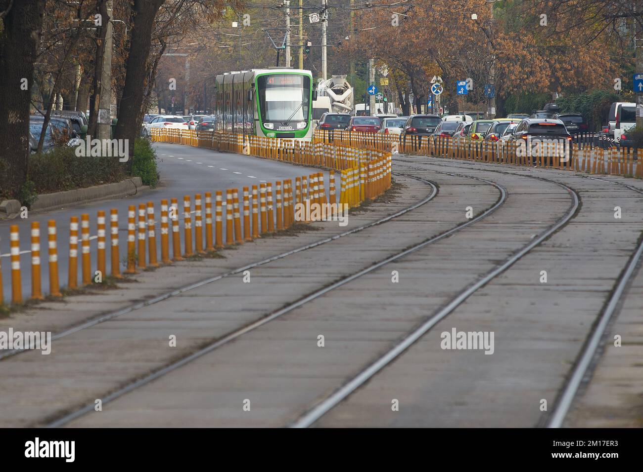 Bucharest, Romania - December 10, 2022: ASTRA Imperio Metropolitan, Romanian double articulated tram with low floor and high transport capacity, runs Stock Photo