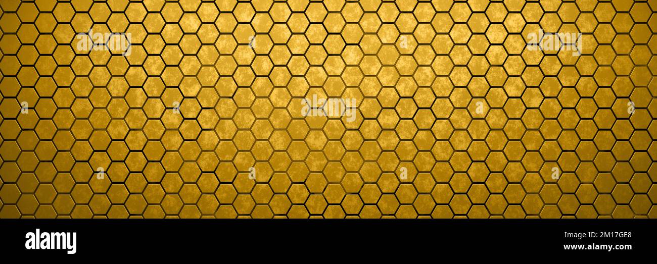 Gold metallic honeycomb and hexagon background pattern. 3d rendering Stock Photo