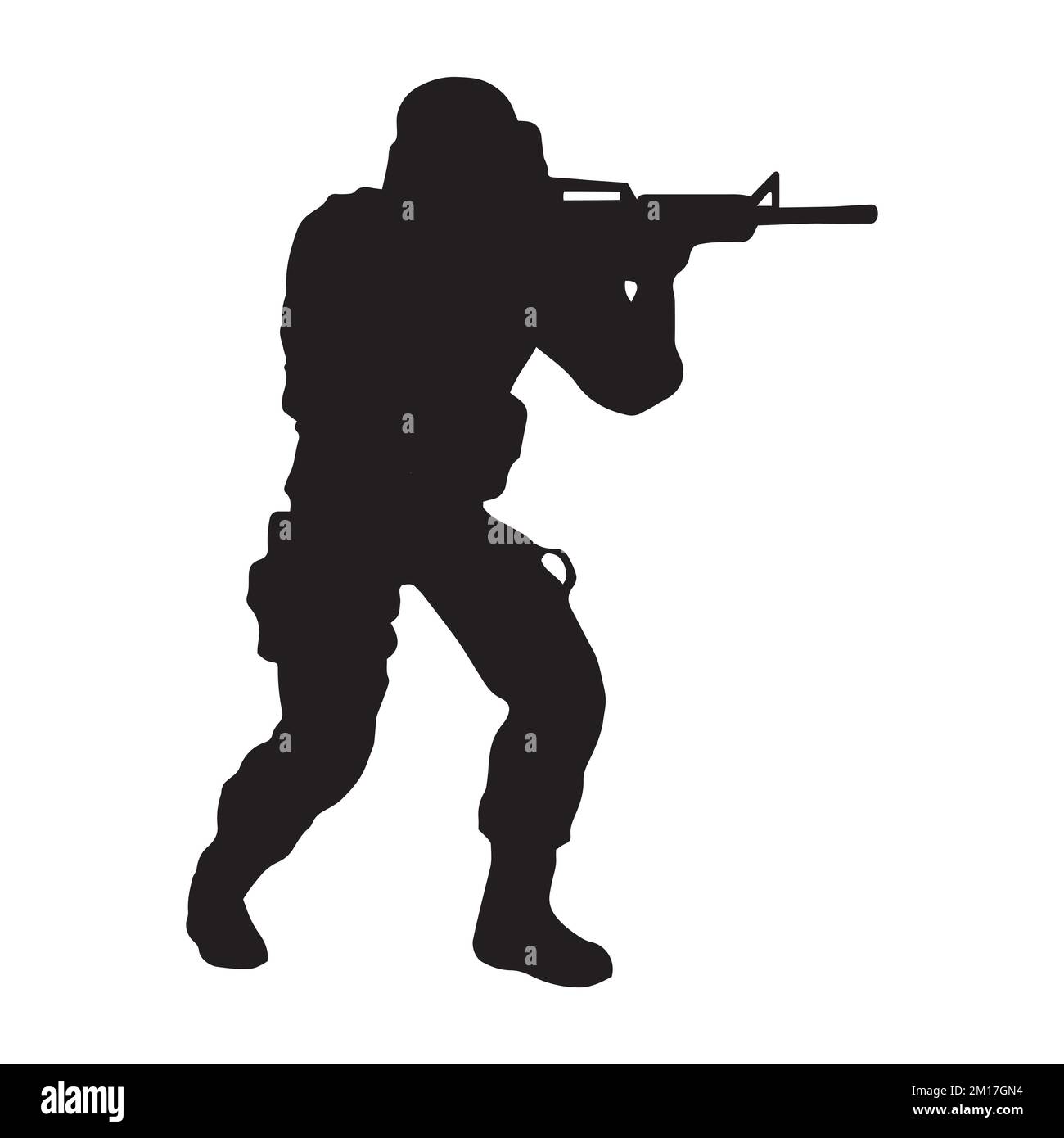 Vector Illustration of Military Gun Man Shooter Silhouette Stock Vector