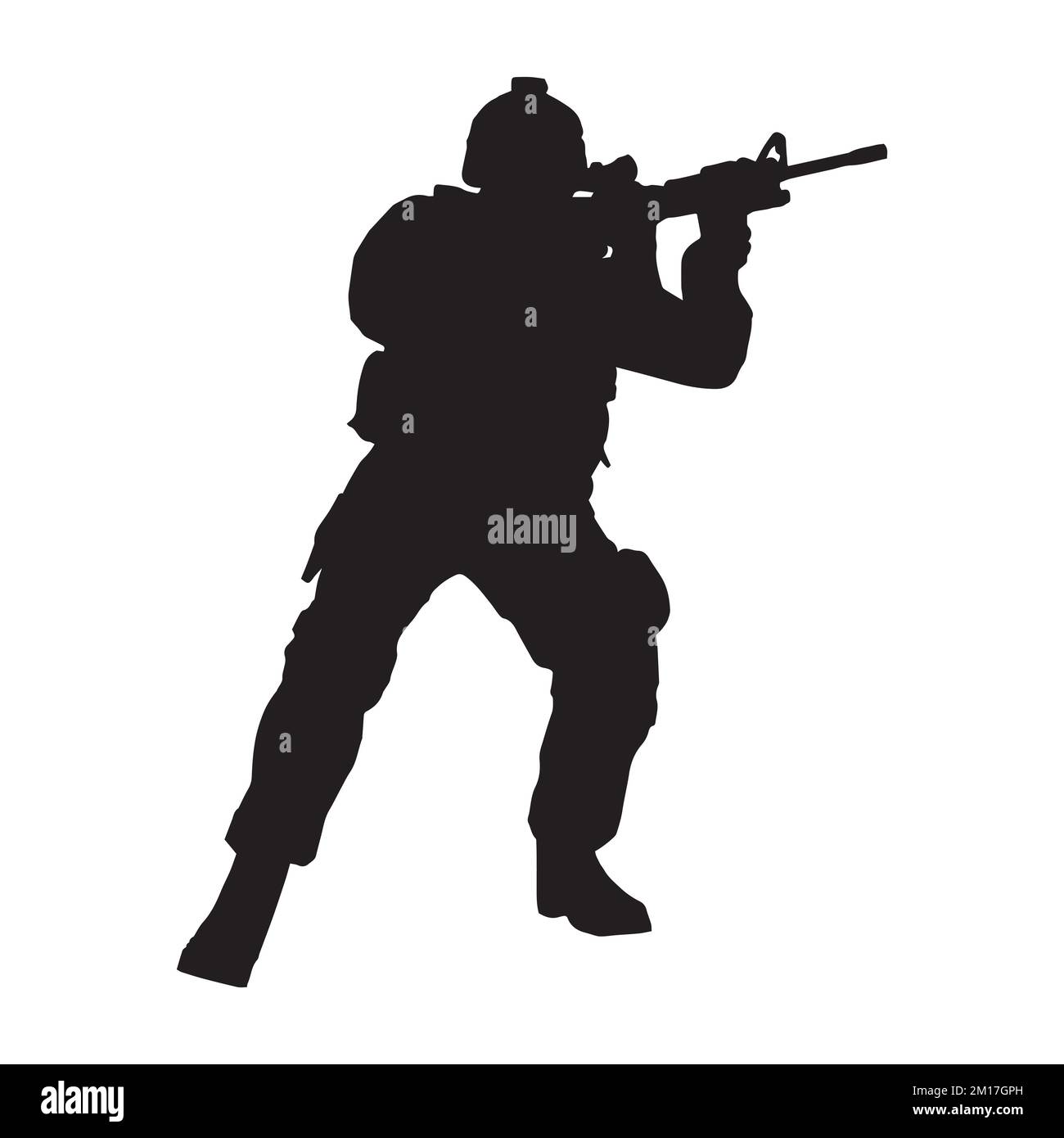 Vector Illustration of Military Gun Man Shooter Silhouette Stock Vector