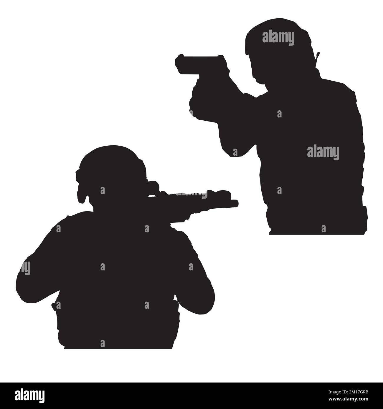 Vector Illustration of Military Gun Man Shooter Silhouette Stock Vector