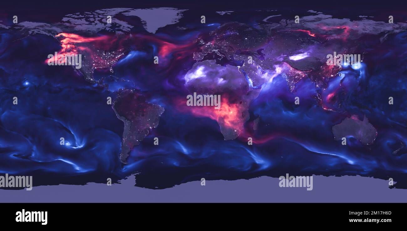 Solid particles & liquid droplets aerosols covering map showing aerosols above Earth. Digitally enhanced. Elements of this image furnished by NASA Stock Photo