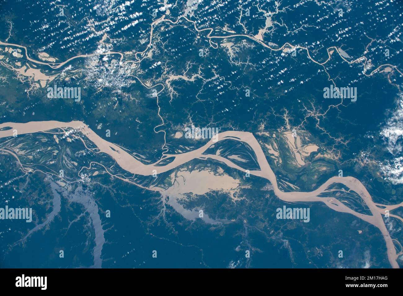 Aerial view of the Amazon River in Brazil. Digitally enhanced. Elements of this image furnished by NASA. Stock Photo