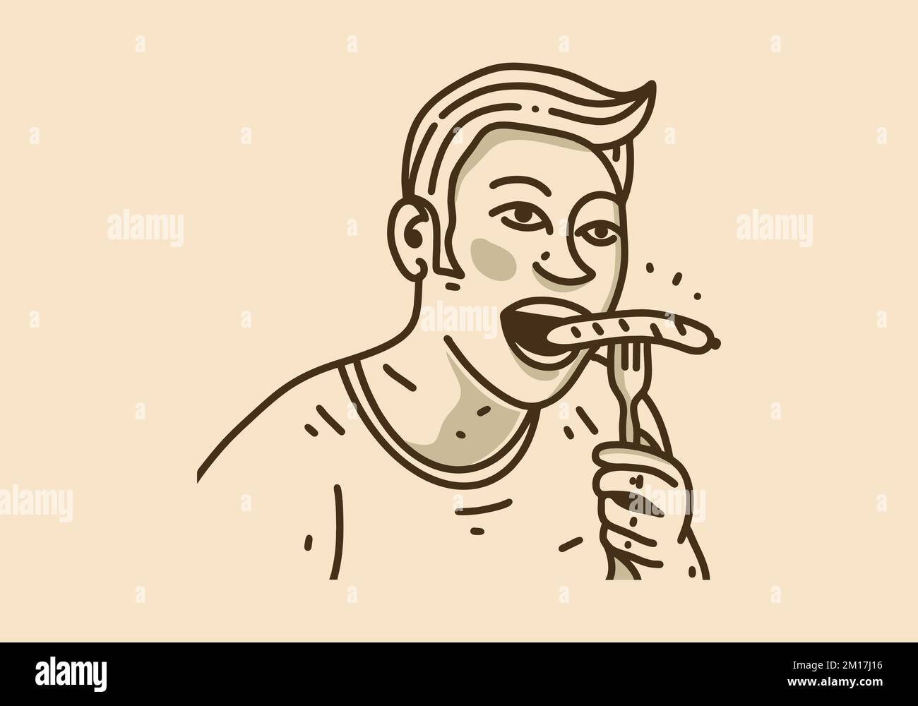 Vintage art illustration of man eating sausage Stock Vector Image &amp; Art ...