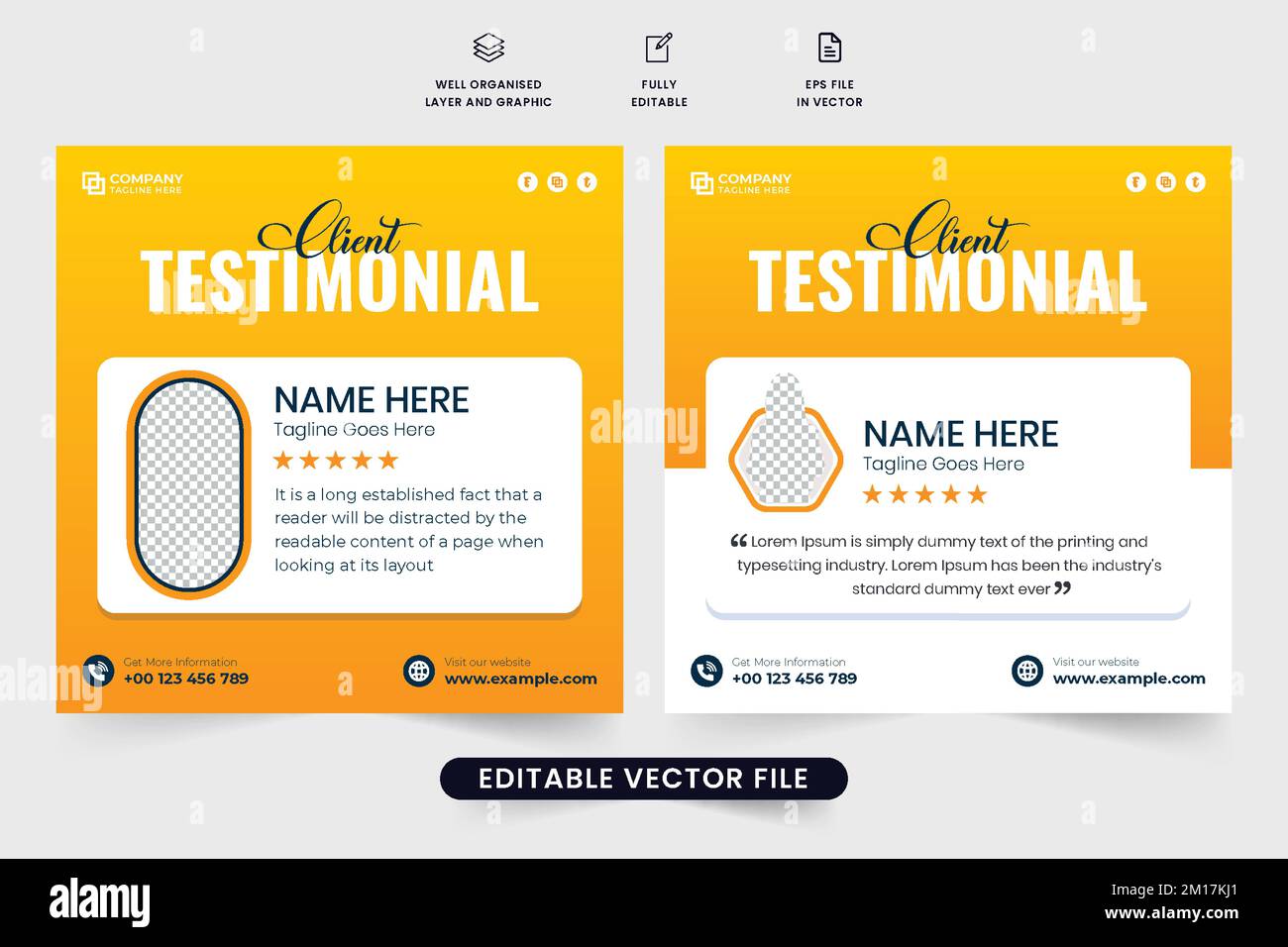 Creative testimonial design with yellow and dark colors for business ...