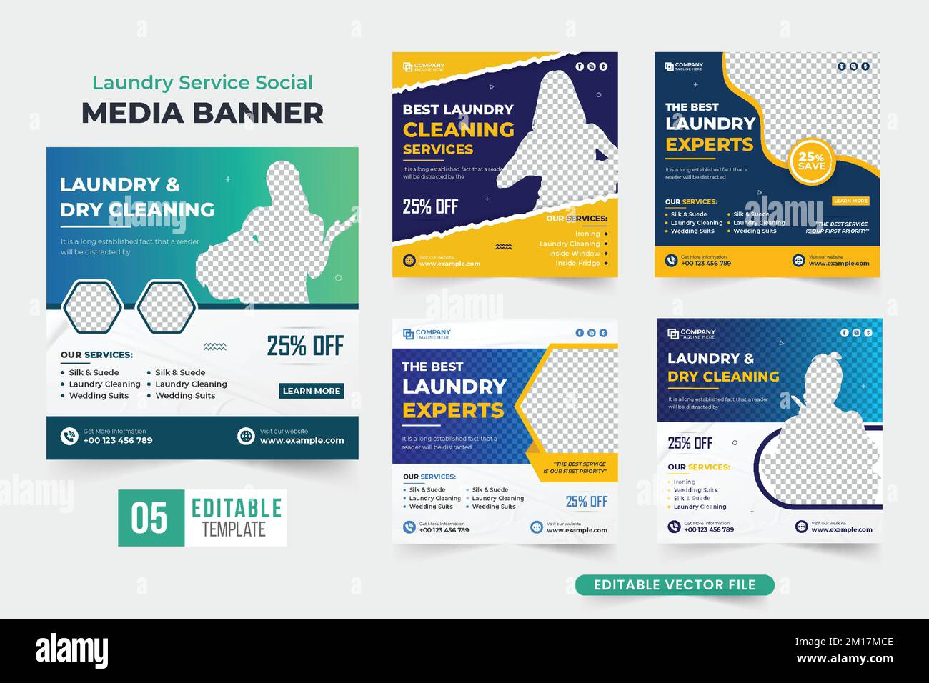 Laundry service social media post collection with dark and yellow